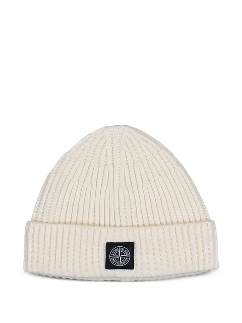 ribbed logo-patch beanie hat