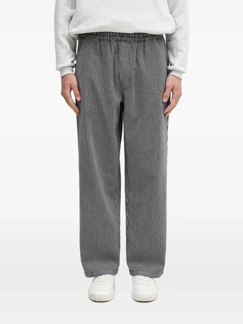 elastic-waistband striped trousers