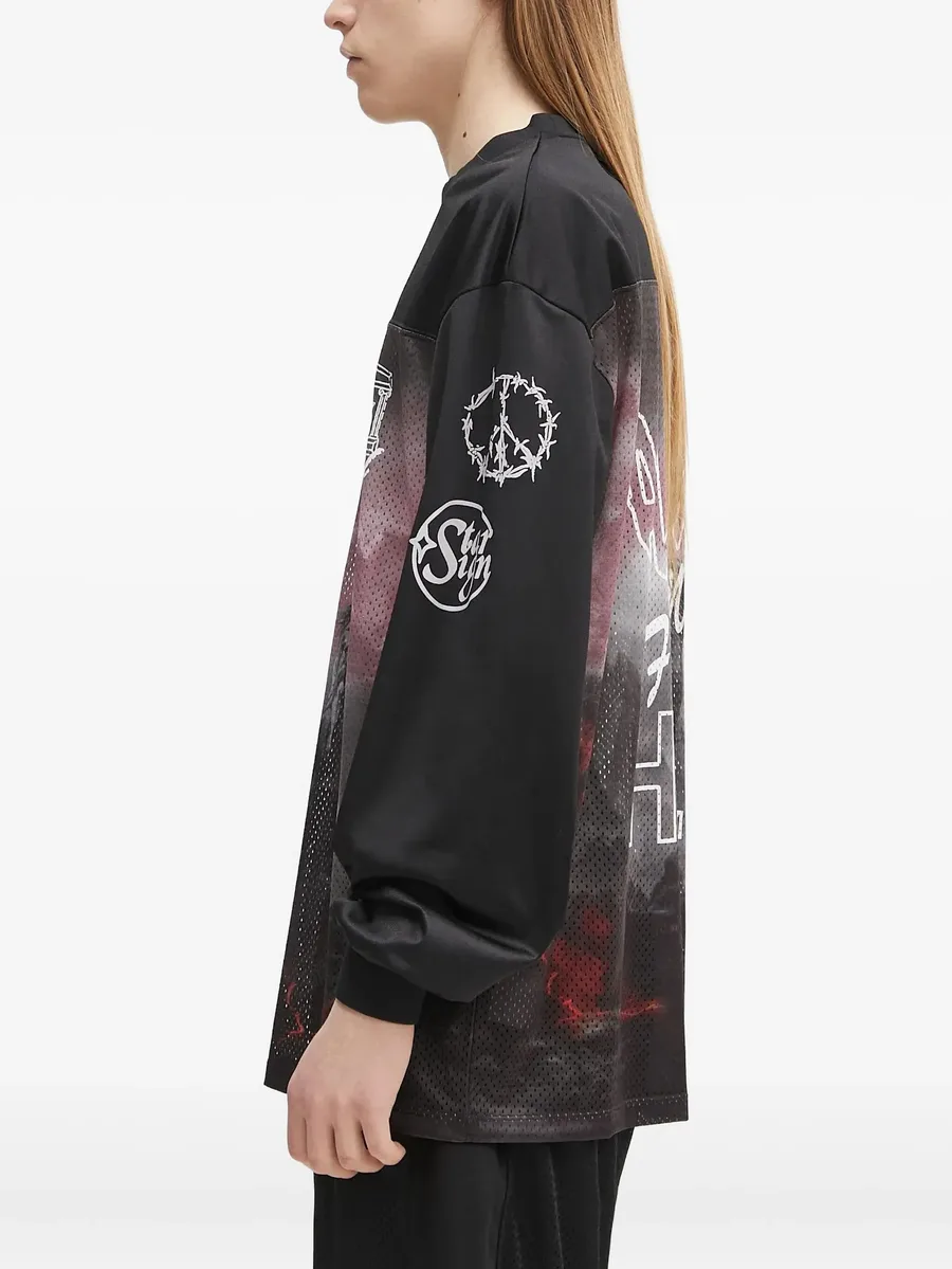 mesh-panel graphic long-sleeve T-shirt 6