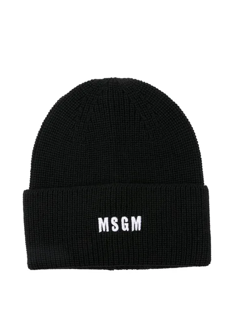 logo-embroidered ribbed beanie