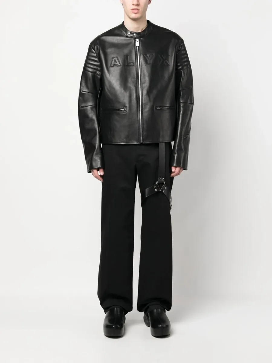 logo-embossed leather jacket 4
