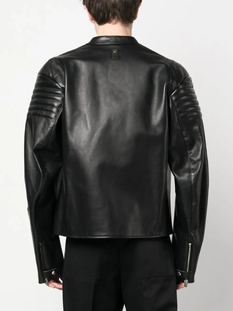 logo-embossed leather jacket 8
