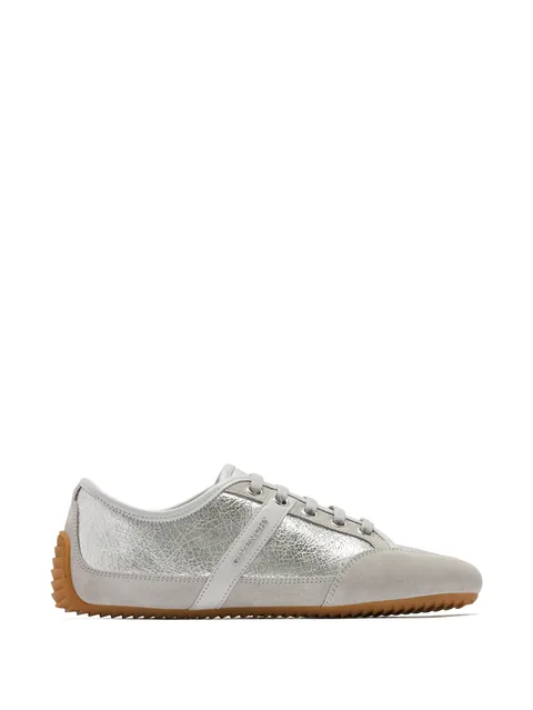 Slim metallic-effect panelled lace-up sneakers