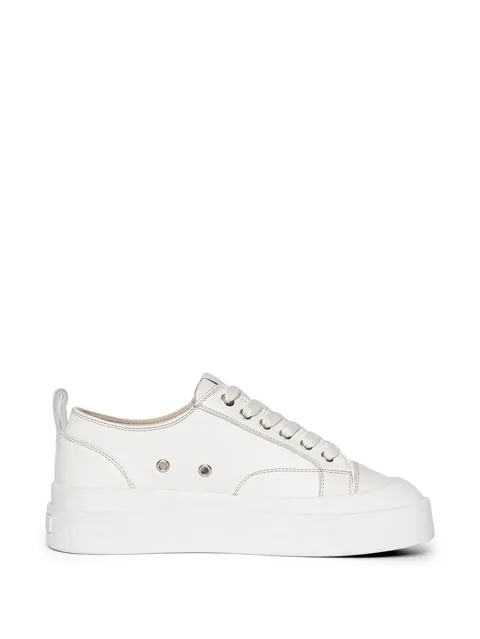 Wo vienna - leather contrast stitch sneakers - white