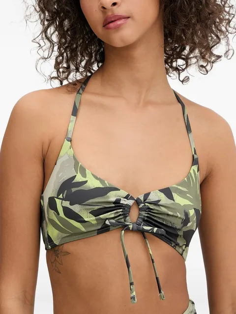 leaf-print high-waisted bikini