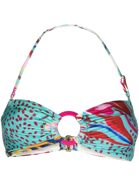 floral-print bandeau bikini top
