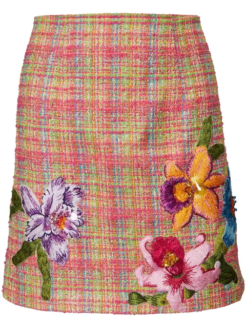 floral-embroidered tweed miniskirt
