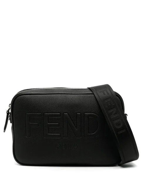 embossed-logo leather body bag