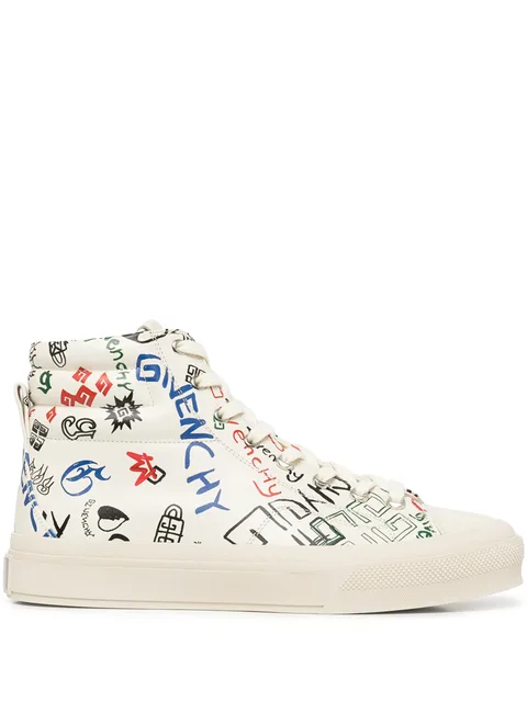 City Logo-print leather sneakers