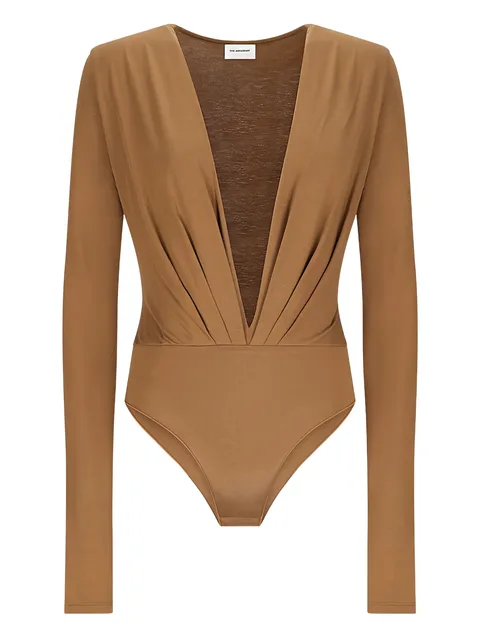 Zelda plunging-neckline long-sleeve bodysuit