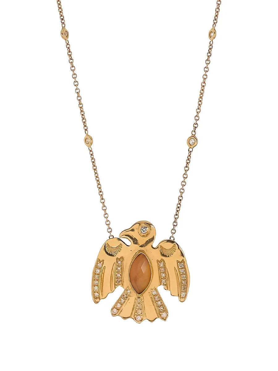14k yellow gold opal eagle diamond necklace 2