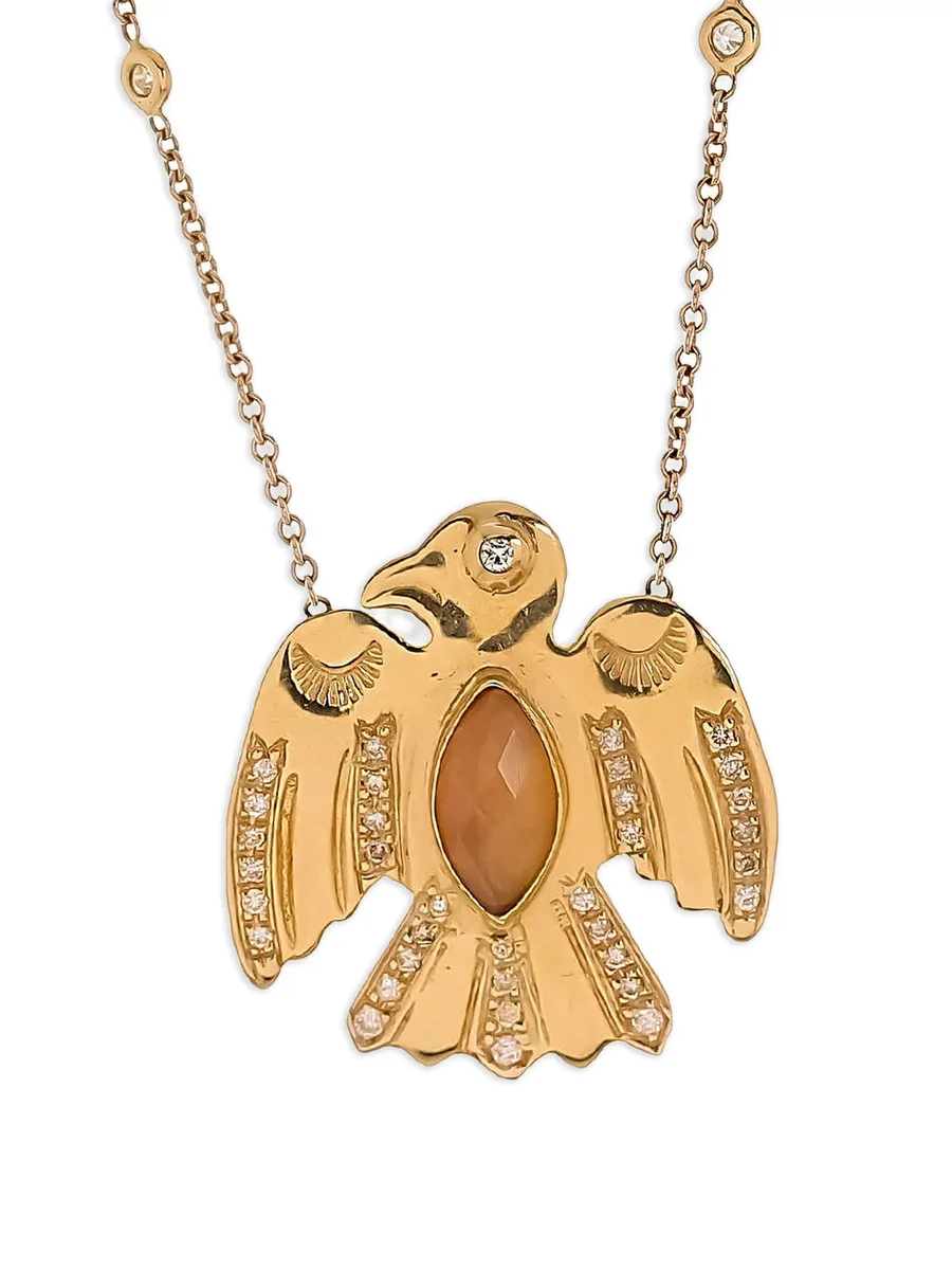 14k yellow gold opal eagle diamond necklace 4