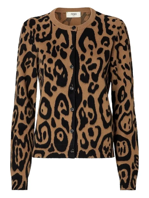 Beige and black Fendi Leo wool and cashmere cardigan