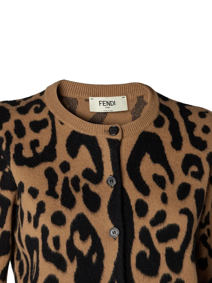 Beige and black Fendi Leo wool and cashmere cardigan 10