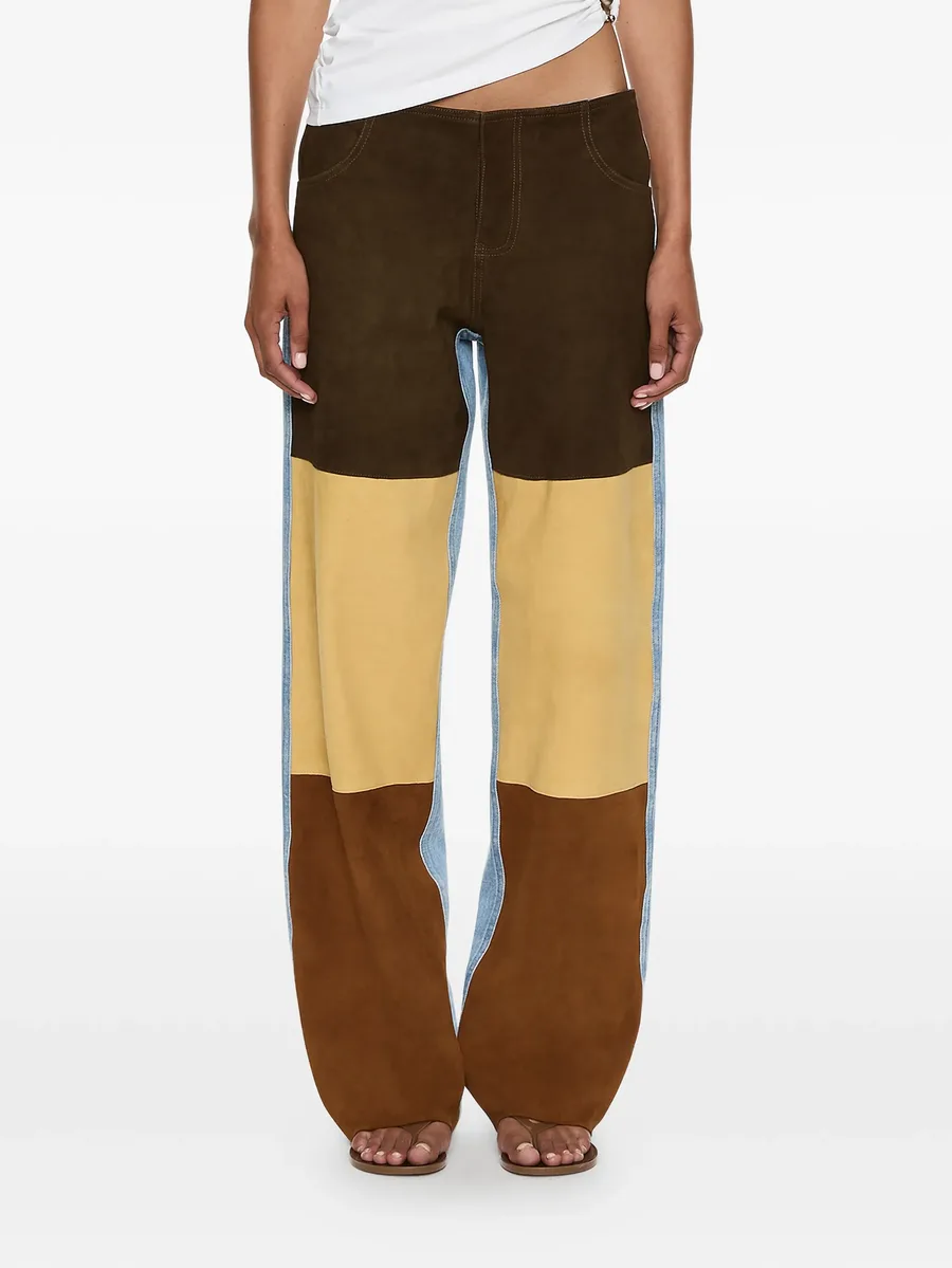 suede-panelled denim trousers 2