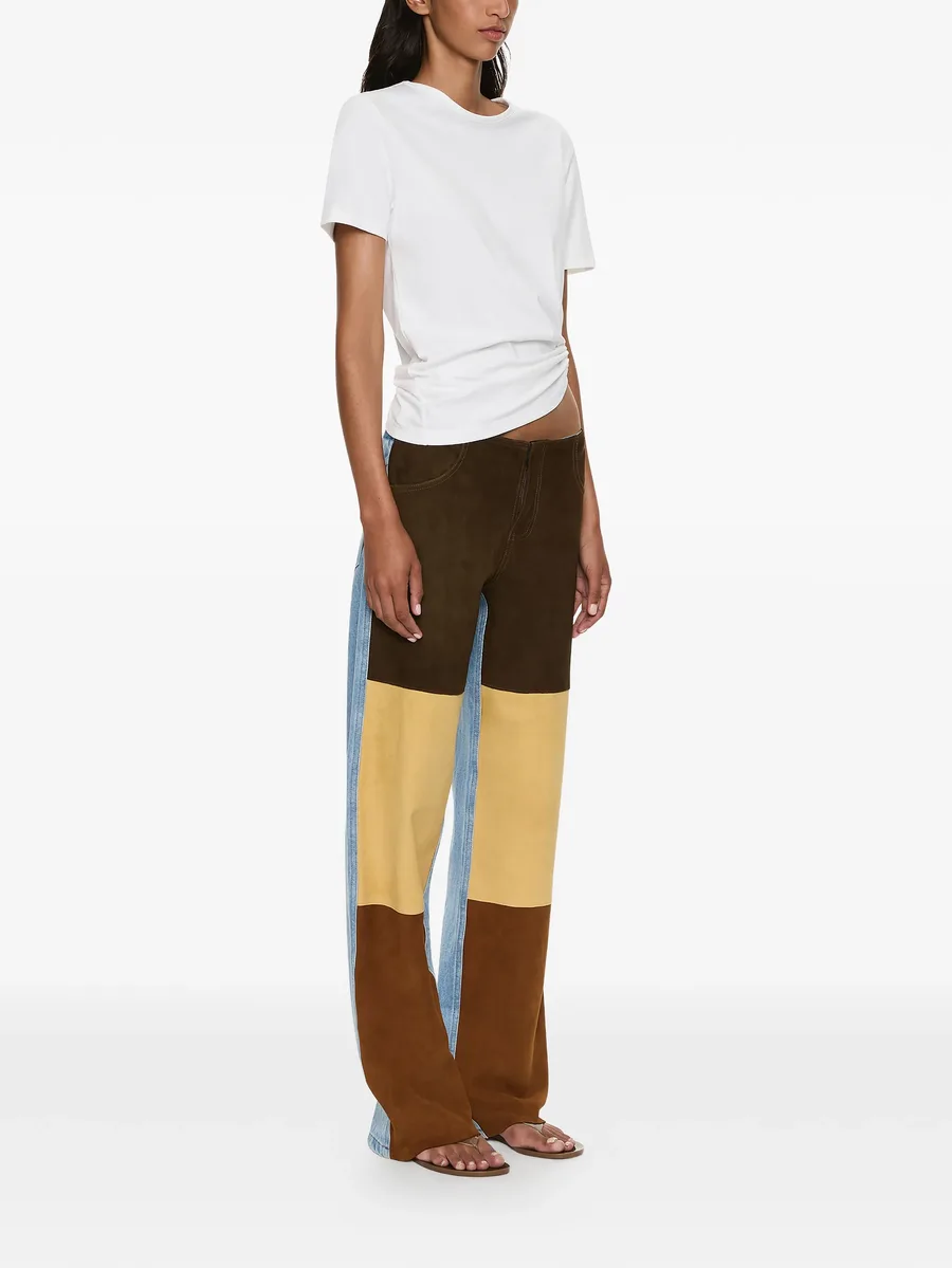suede-panelled denim trousers 4
