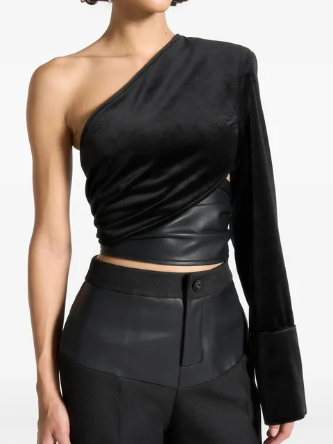 Coralie - one sleeve velour wrap top - brown