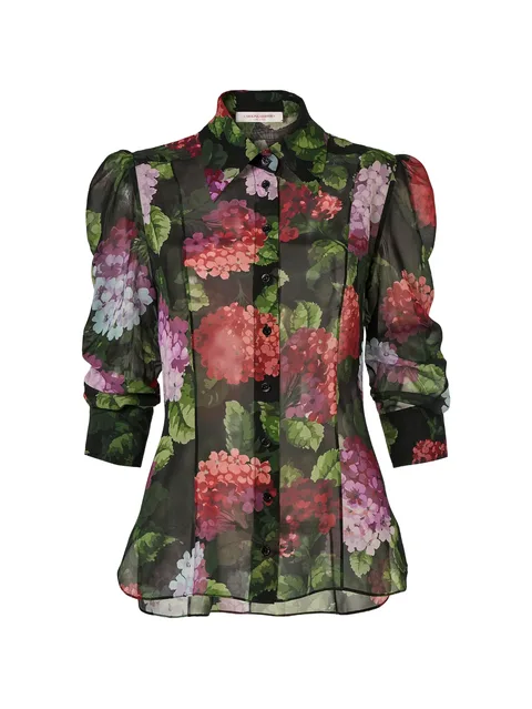 hydrangea-print chiffon blouse