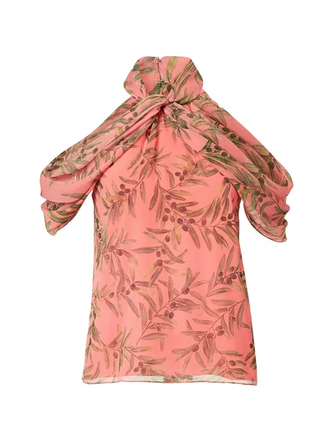 olive branch-print halterneck top