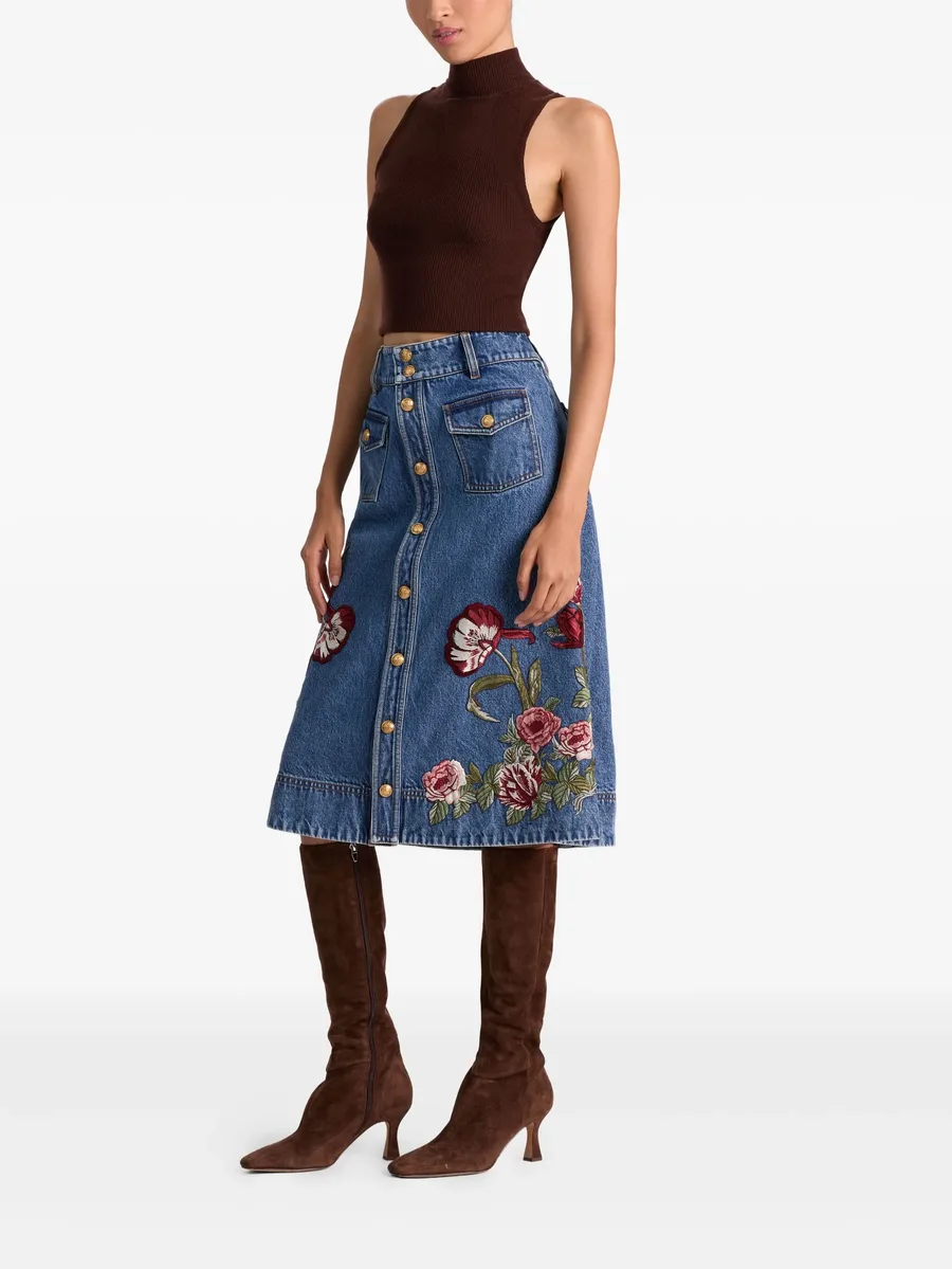 джинсовая юбка Dahlia с цветочной вышивкой 5