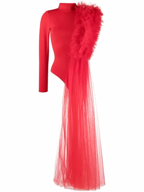 x Lia Aram tulle ruffle detail bodysuit