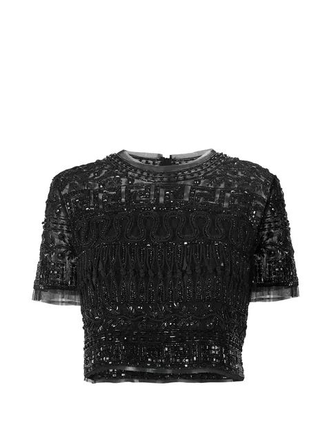 embroidered tulle cropped top