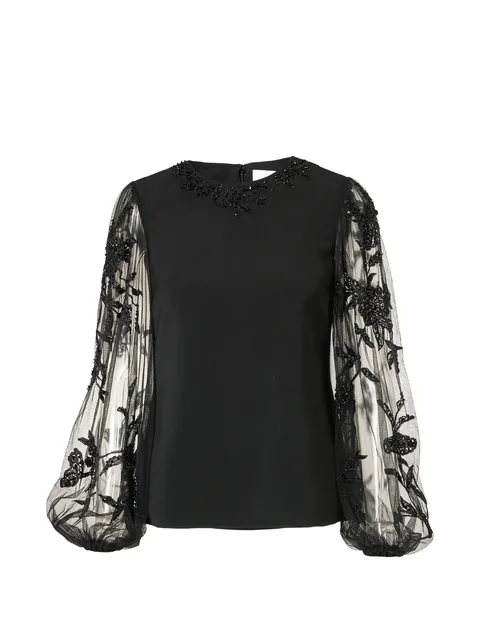 embroidered puff-sleeve top