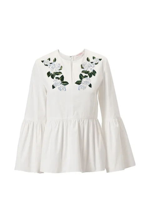 floral-embroidered bell sleeve top