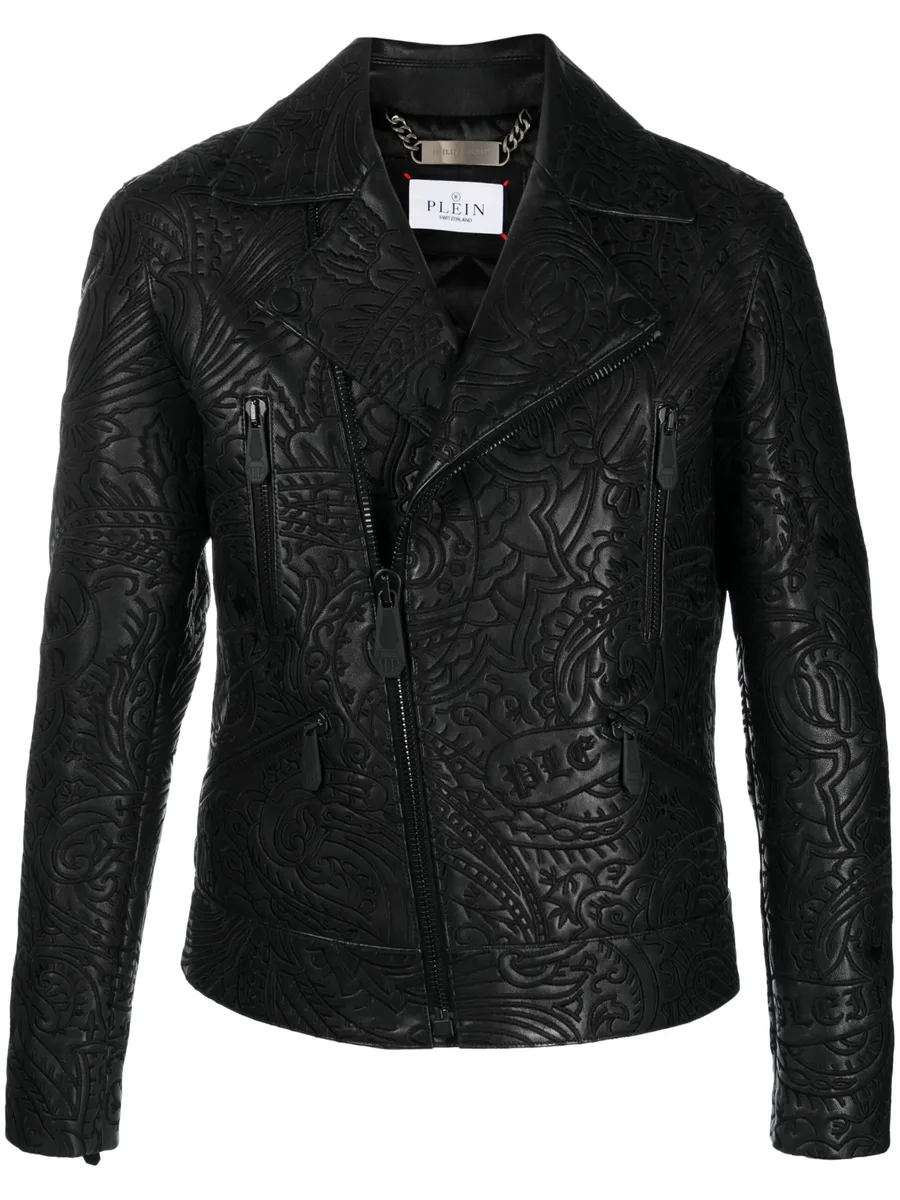 paisley-print leather biker jacket 2