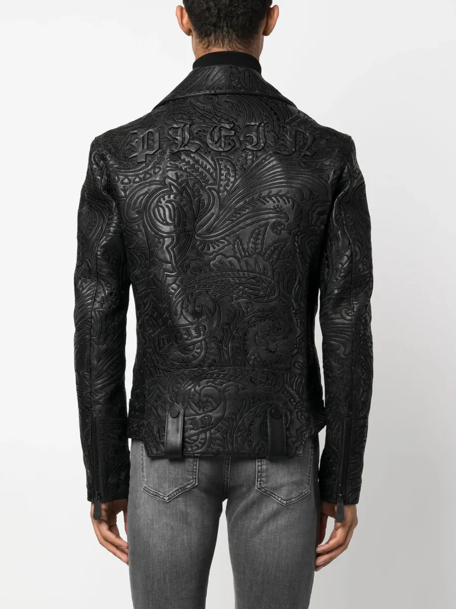 paisley-print leather biker jacket 8