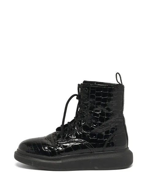 Oversized croc-embossed boots