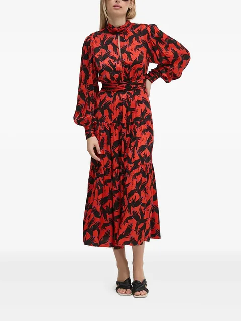 tiered printed midi dress
