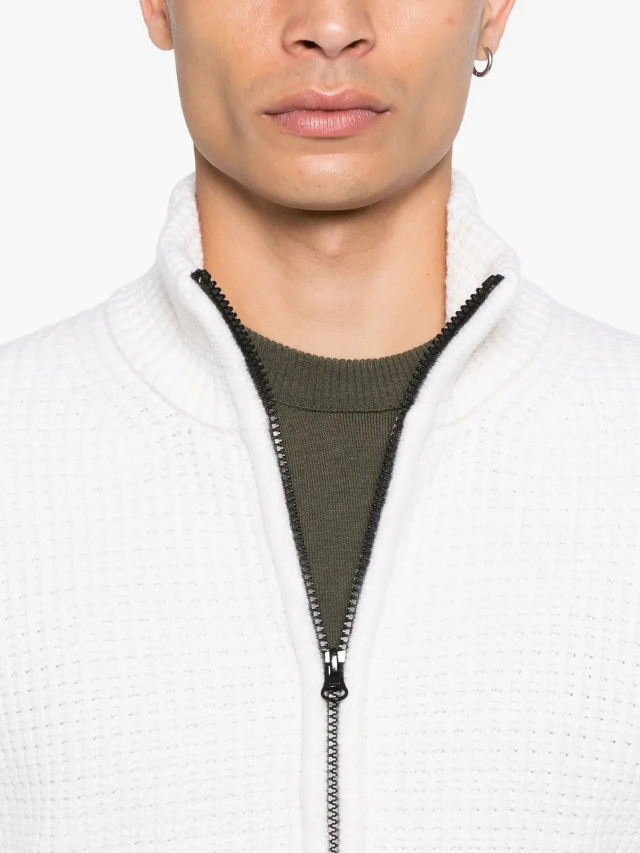 zip-front waffle-knit cardigan 9
