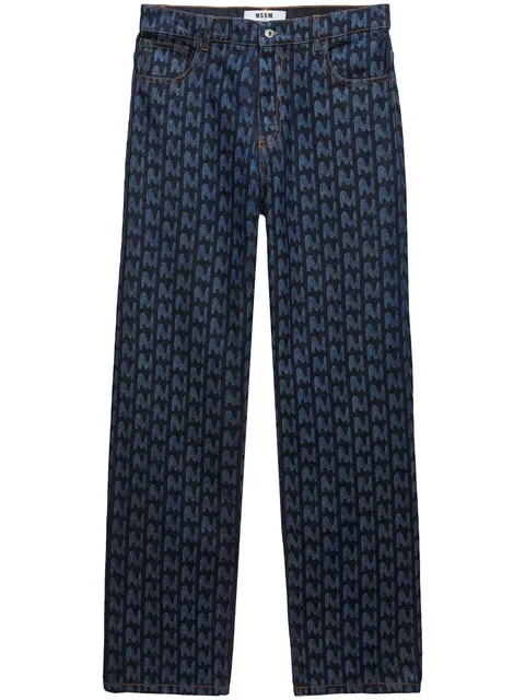 monogram-print cotton jeans