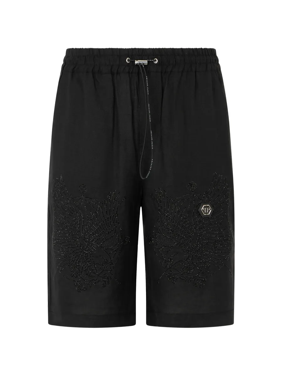 embroidered linen bowling shorts 2