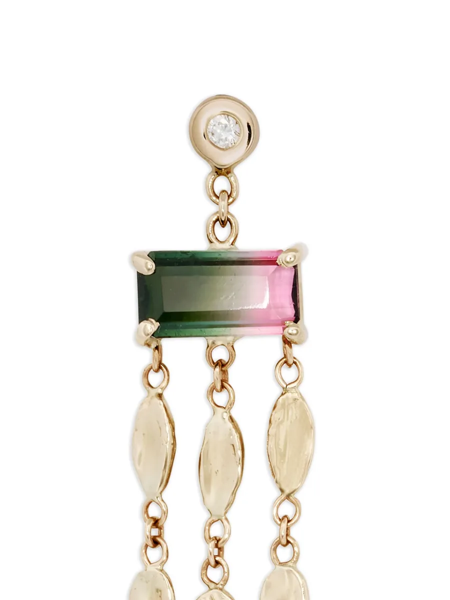 14CT yellow gold dangle tourmaline and diamond earrings 3