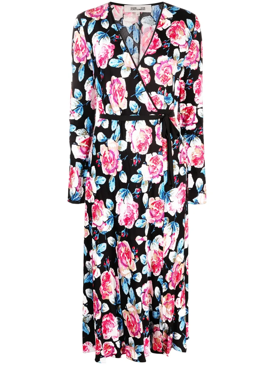 Anika rose-print midi wrap dress 1