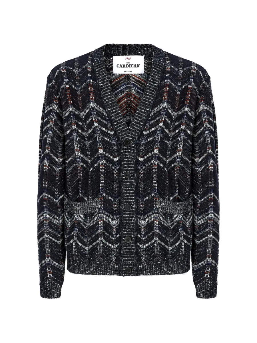 chevron ribbed-trim cardigan 1