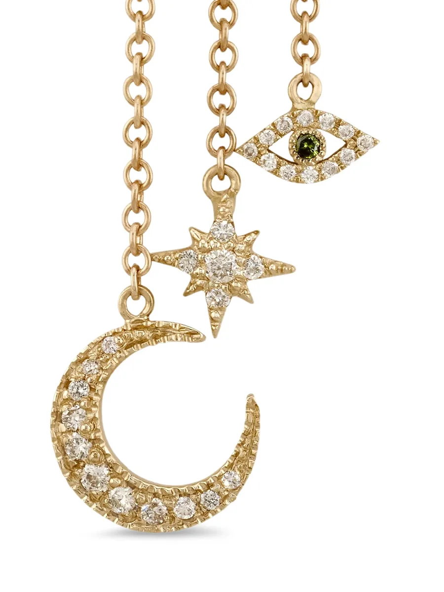 серьга Crescent Moon Star из желтого золота с бриллиантами 3