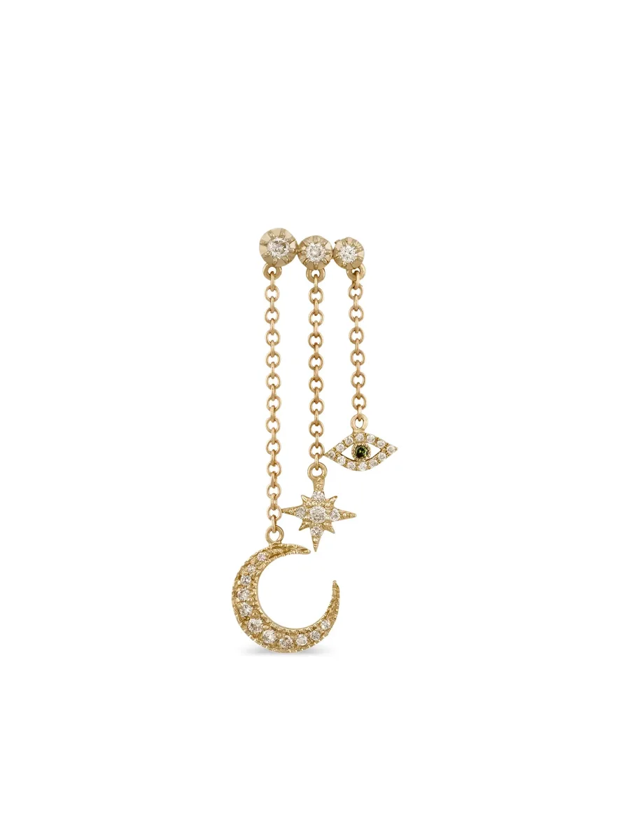 серьга Crescent Moon Star из желтого золота с бриллиантами 1