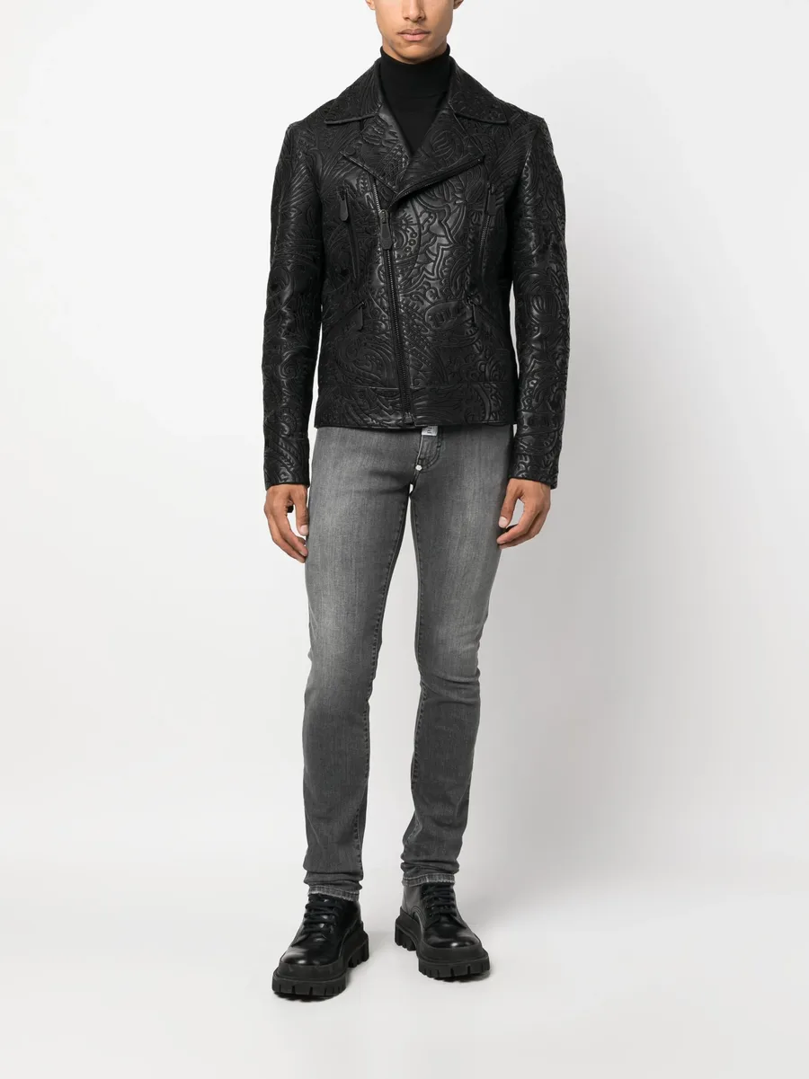 paisley-print leather biker jacket 3