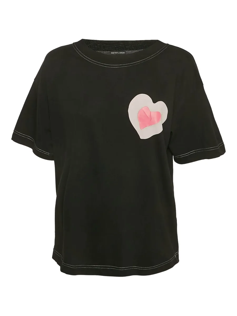 heart-appliqué cotton T-shirt 1