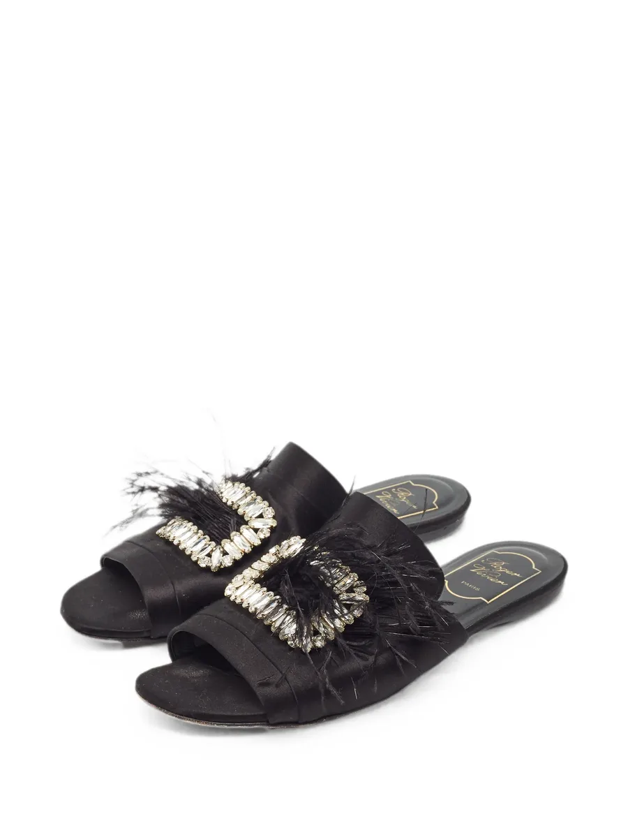 crystal-embellished feather-trim slides 4