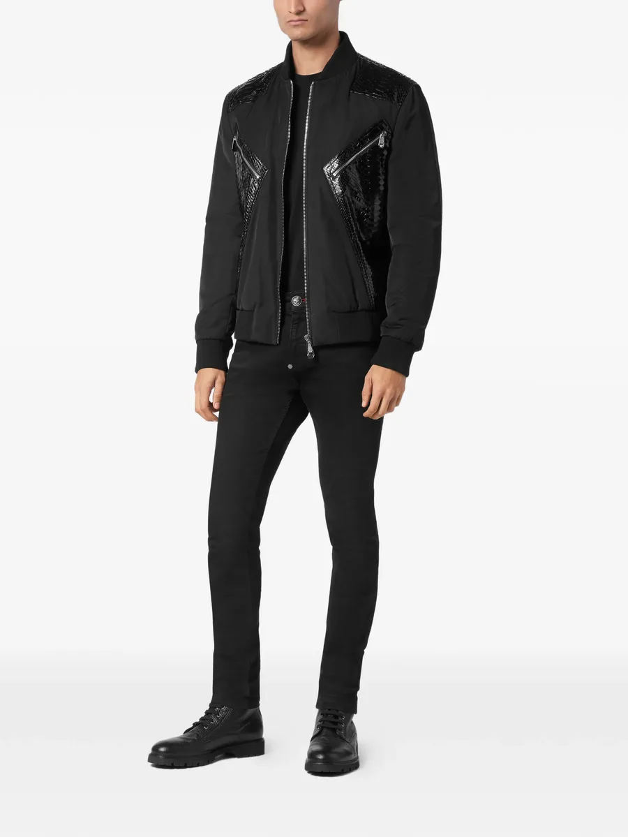 python-leather-panelled bomber jacket 3