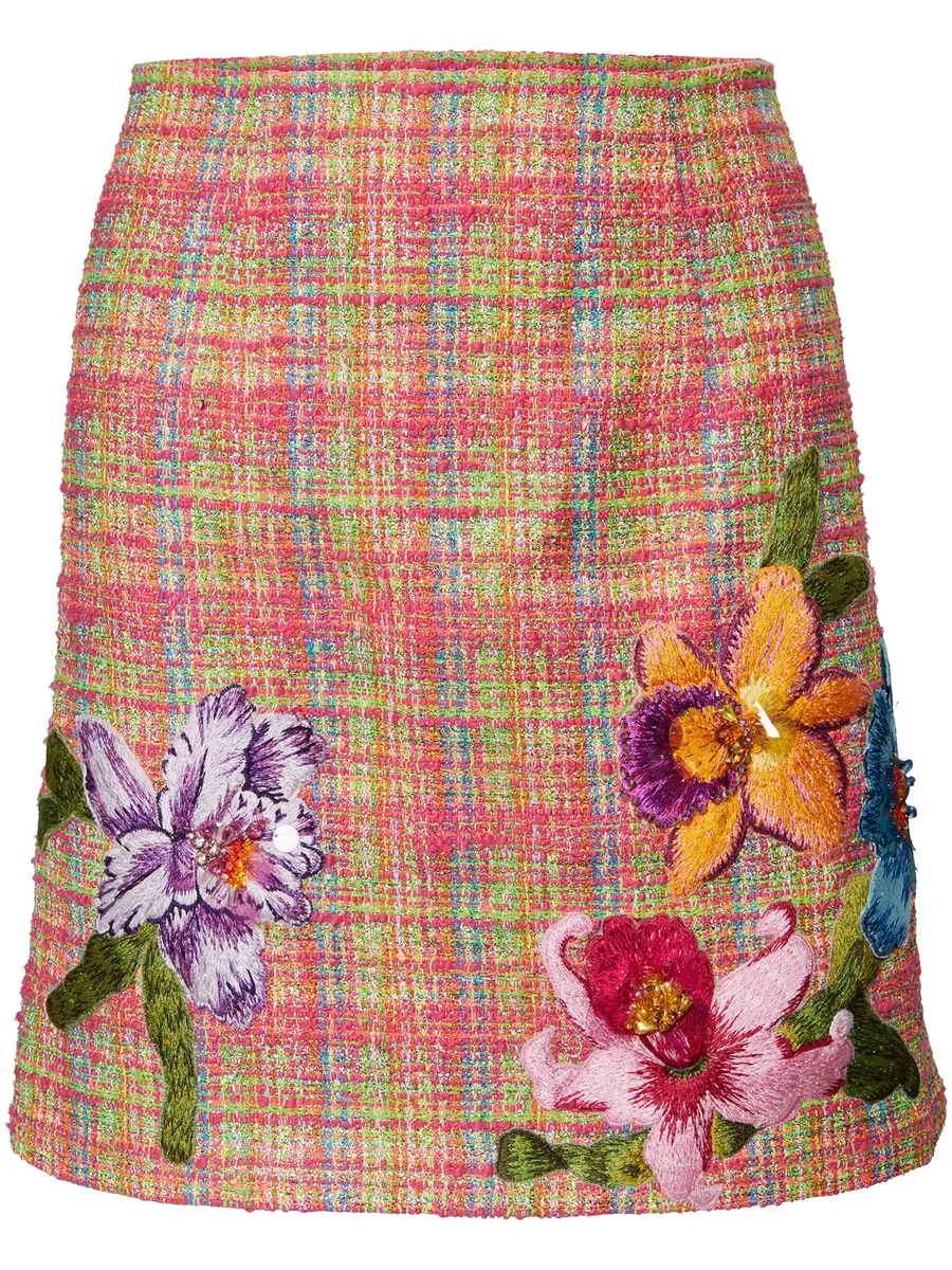 floral-embroidered tweed miniskirt 2