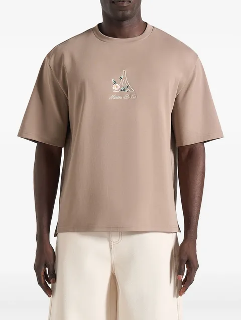 TS008 in taupe floral-Eiffel cotton  T-shirt