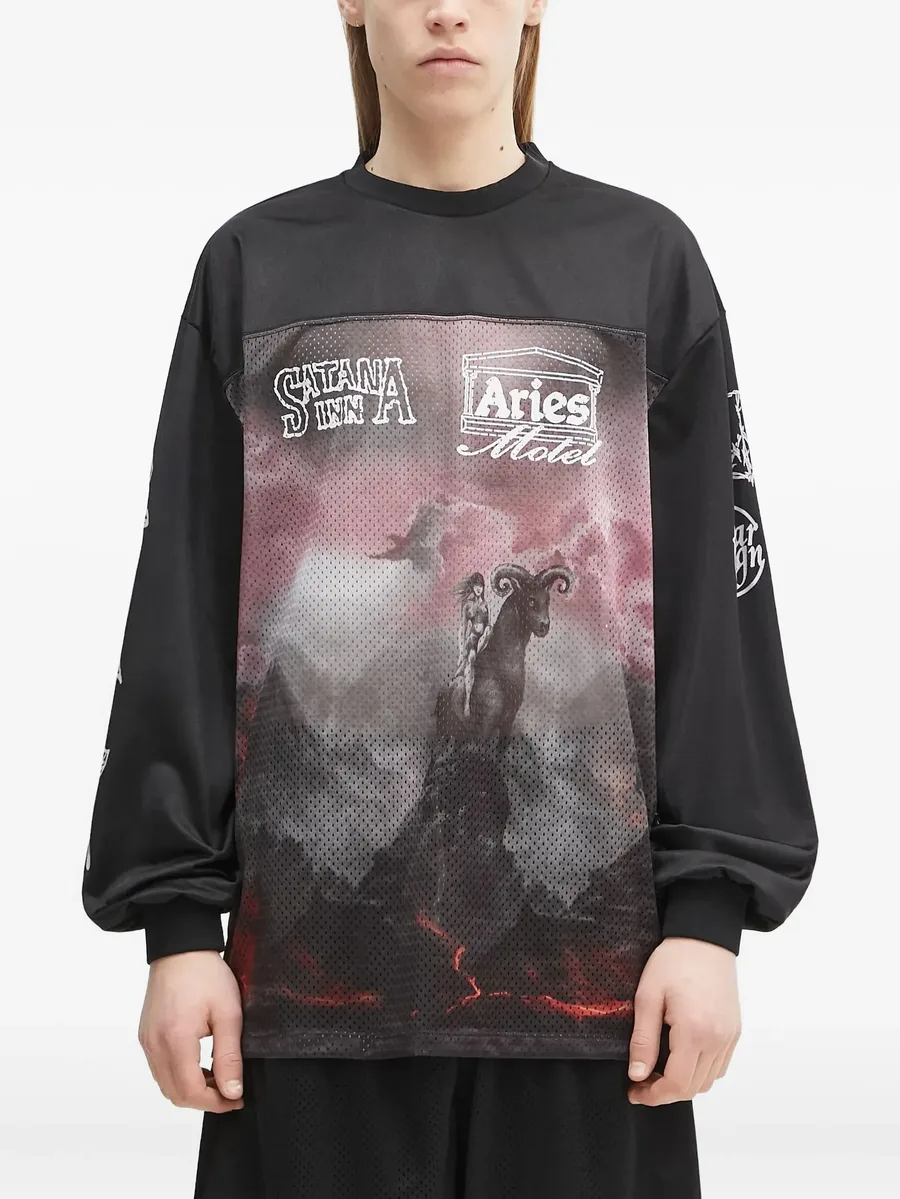 mesh-panel graphic long-sleeve T-shirt 4
