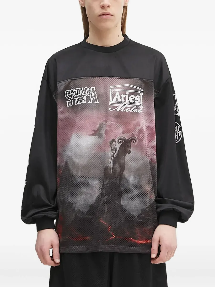 mesh-panel graphic long-sleeve T-shirt 1
