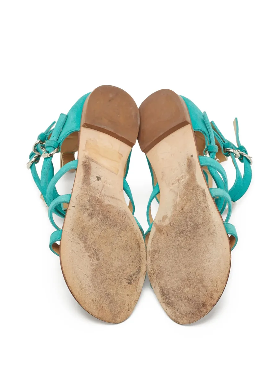 pre-owned strappy flat sandals 9