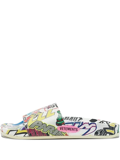 graphic-print leather slides